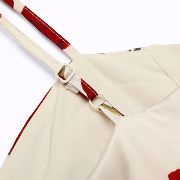 Retro Stage 1960s suspender pencil dress in red rose print - Picture 5 of 5